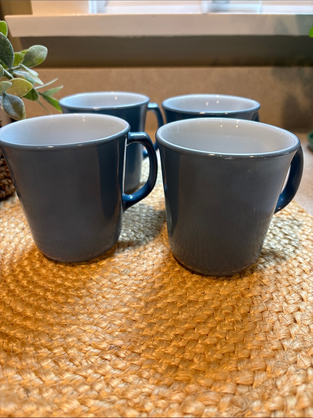 Set of (4) Vintage Pyrex Slate Blue Mugs